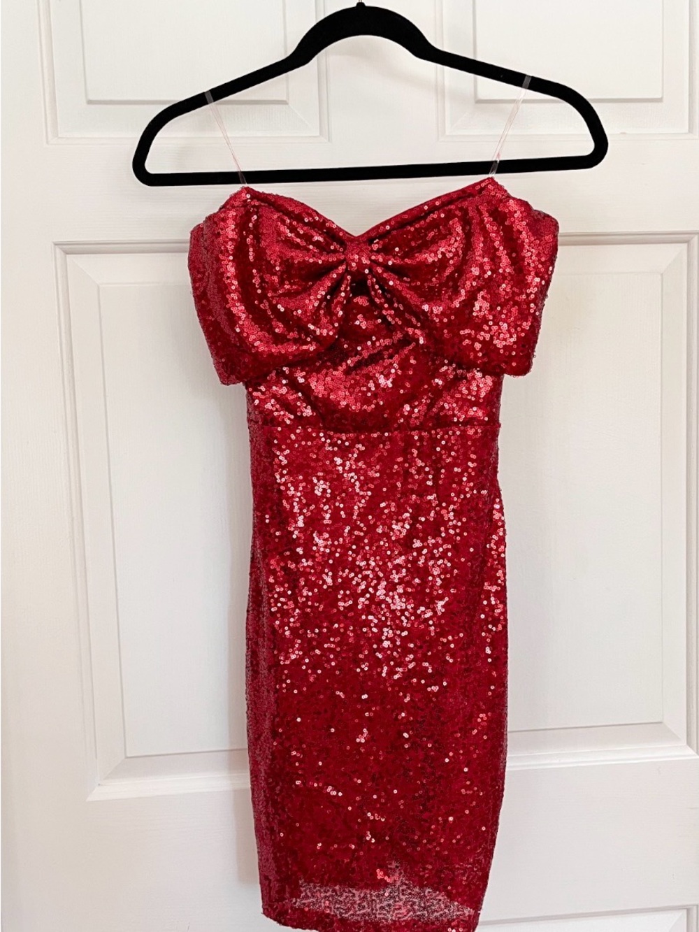Windsor Red Sequin Bow-Front Cocktail Dress